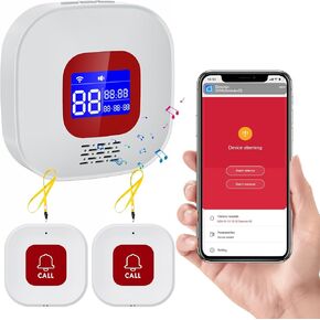 eMylo Caregiver Pager Wireless Call Buttons,Smart Monitoring System Call Bell,Emergency Button for Elderly Senior Compatible with Tuya/Smart Life(1 Receiver + 2 Panic Emergency Buttons)