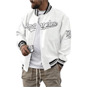 SOLY HUX Men's Varsity Jacket Zip Up Letter Print Striped Long Sleeve Streetwear Baseball Jacket