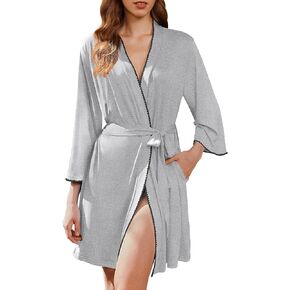 Ekouaer Robes for Women Knee Length Bathrobe 3/4 Sleeve Sleep Robe Cozy Sleepwear with Pockets S-XXL