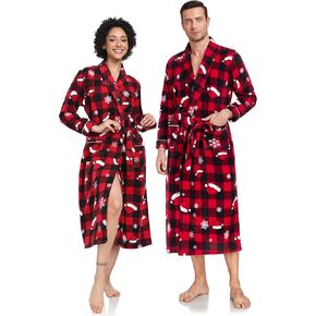 EA'S SECRET Matching Christmas Robes for Couples Plush Fleece Robe Full Length Warm Long Bathrobe Lightweight Spa Robes