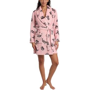 Juicy Couture Women's Super Soft Luxe Plush Shawl Collar Robe (US, Alpha, Small, Medium, Regular, Regular, Light Pink JC Crowns)