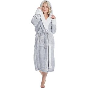 رداء MissShorthair النسائي من القطيفة بغطاء للرأس - رداء حمام طويل من الصوف مع جيوب، رداء مريح وناعم in Kuwait