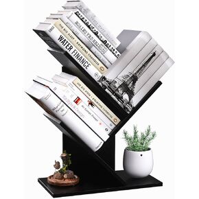 R RUISHENG 9 Tier Tree Bookshelf Storage Organizer Shelves Floor Standing Bookcase Wood Storage Rack for Home Office Living Room Bedroom Display for Book Magazine CD Manga Black