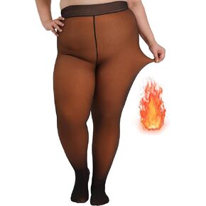 HONENNA Plus Size Fleece Lined Tights, Fake Transparent Curvy Winter Thermal Tights for Women under Dress, medias térmicas
