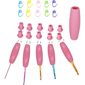 Dielianyi Silicone Crochet Hook Grip Multiple-size Ergonomic Crochet Handle Interchangeable Crochet Hook Sleeve Ergonomic Crochet Hook Handle with Stitch Markers