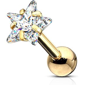 Pierced Owl - 16GA Prong Set Shining Star 316L Surgical Stainless Steel Labret Monroe Lip Cartilage Helix Tragus Conch Ear Lobe Barbell Stud