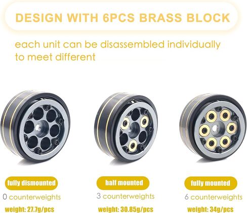 1.0'' Beadlock Wheel Rim Hex 7mm with 6PCS Brass Block Adjustable Weight for 1/24 1/18 RC Crawler SCX24 AX24 FCX24 FCX18(Titanium) in Saudi Arabia