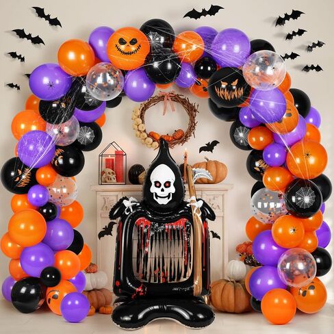 Halloween Decorations Balloon, 124 Pcs Balloons Arch Garland Kit With Spider Webs, Indoor Outdoor Halloween Decor for Birthday Party in Saudi Arabia