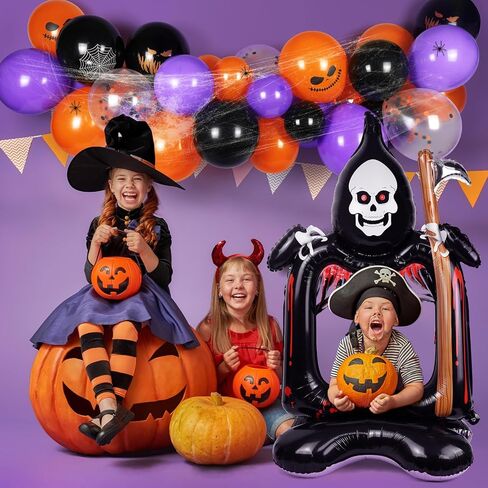 Halloween Decorations Balloon, 124 Pcs Balloons Arch Garland Kit With Spider Webs, Indoor Outdoor Halloween Decor for Birthday Party in Saudi Arabia
