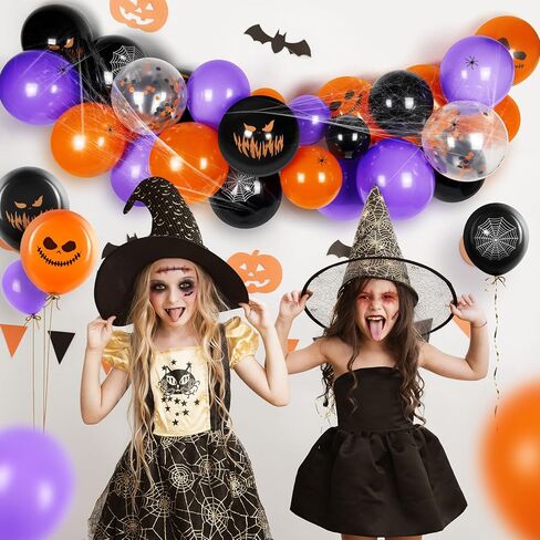 Halloween Decorations Balloon, 124 Pcs Balloons Arch Garland Kit With Spider Webs, Indoor Outdoor Halloween Decor for Birthday Party in Saudi Arabia