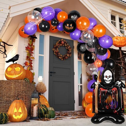 Halloween Decorations Balloon, 124 Pcs Balloons Arch Garland Kit With Spider Webs, Indoor Outdoor Halloween Decor for Birthday Party in Saudi Arabia