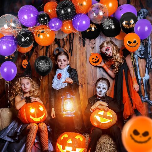 Halloween Decorations Balloon, 124 Pcs Balloons Arch Garland Kit With Spider Webs, Indoor Outdoor Halloween Decor for Birthday Party in Saudi Arabia