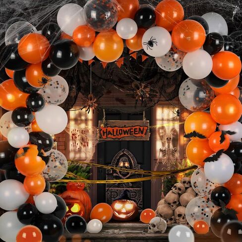 Halloween Decorations Balloon, 124 Pcs Balloons Arch Garland Kit With Spider Webs, Indoor Outdoor Halloween Decor for Birthday Party in Saudi Arabia