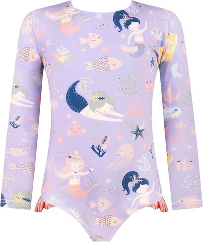 Girls Long Sleeve Swimsuit - UPF 50+ Chlorine Resistant Open Back Girls' One-Piece Swimwear | Size 6-12 in Kuwait