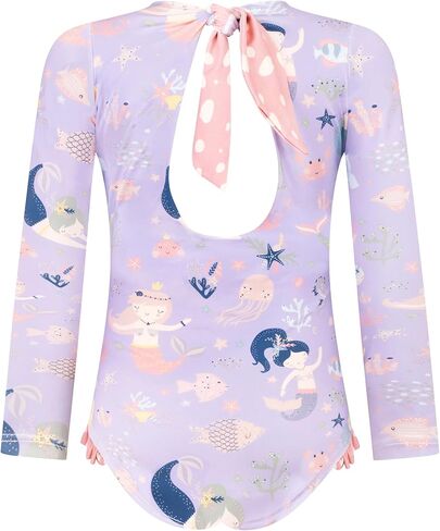 Girls Long Sleeve Swimsuit - UPF 50+ Chlorine Resistant Open Back Girls' One-Piece Swimwear | Size 6-12 in Kuwait