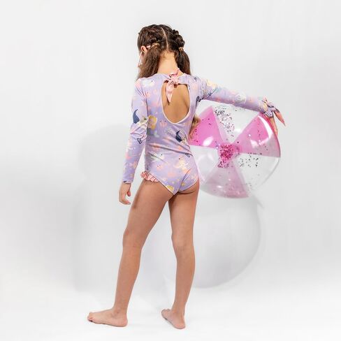 Girls Long Sleeve Swimsuit - UPF 50+ Chlorine Resistant Open Back Girls' One-Piece Swimwear | Size 6-12 in Kuwait
