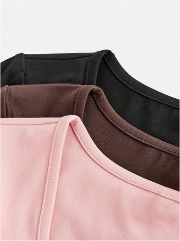 SOLY HUX Girl's Square Neck Short Sleeve T Shirts 3 Packs Basic Crop Tops Slim Fitted Tees in Saudi Arabia