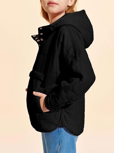 Haloumoning Girls Winter Quilted Hoodies Kids Pullover Hooded Sweatshirts with Pockets 5-14 Years in Saudi Arabia