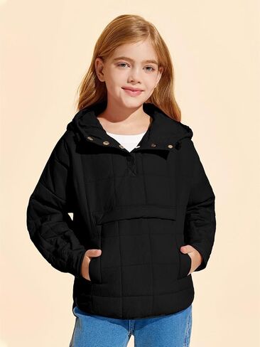 Haloumoning Girls Winter Quilted Hoodies Kids Pullover Hooded Sweatshirts with Pockets 5-14 Years in Saudi Arabia