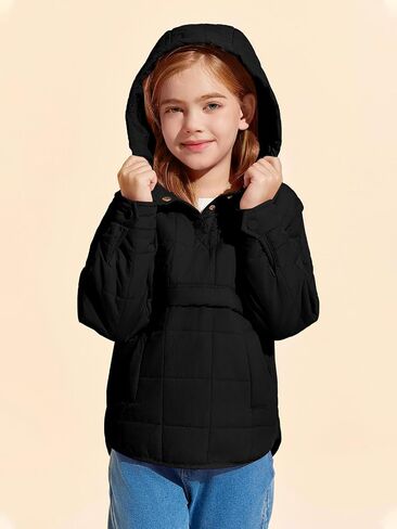 Haloumoning Girls Winter Quilted Hoodies Kids Pullover Hooded Sweatshirts with Pockets 5-14 Years in Saudi Arabia