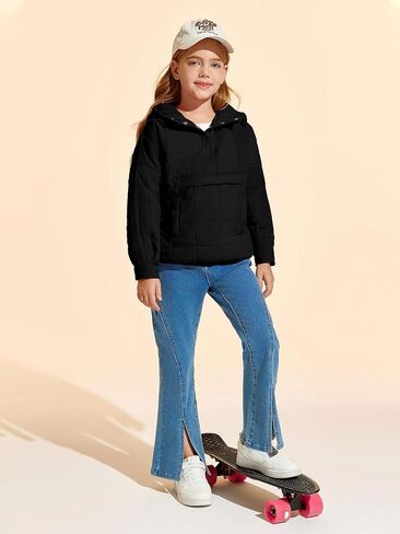 Haloumoning Girls Winter Quilted Hoodies Kids Pullover Hooded Sweatshirts with Pockets 5-14 Years in Saudi Arabia