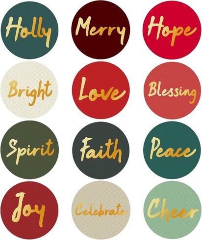 600 Pcs Gold Foil Christmas Stickers for Envelopes,1.5 Inch Self Adhesive Inspirational Positive Word Holiday Stickers Christmas Envelopes Seals Stickers for Holiday Party Card Gift Wrapping,12 Styles in Saudi Arabia
