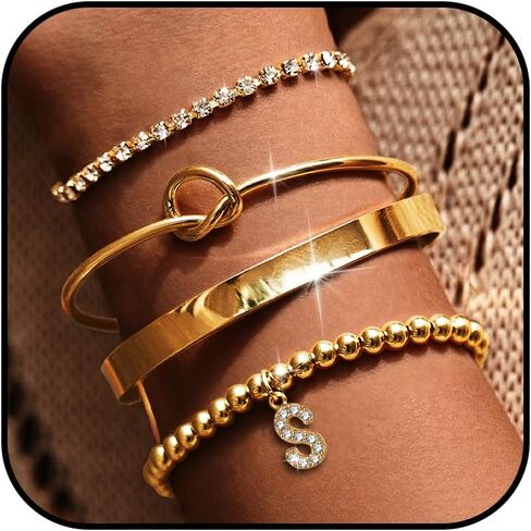 choice of all Gold Bangle Bracelets for Women Gold Beaded Bracelets With Letter Tennis Beaded Knot Cuff Bracelet for Women Non Tarinish in Saudi Arabia