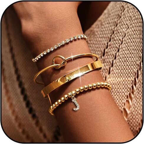 choice of all Gold Bangle Bracelets for Women Gold Beaded Bracelets With Letter Tennis Beaded Knot Cuff Bracelet for Women Non Tarinish in Saudi Arabia