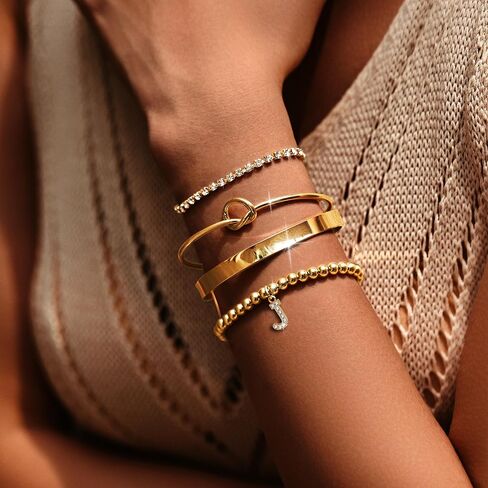 choice of all Gold Bangle Bracelets for Women Gold Beaded Bracelets With Letter Tennis Beaded Knot Cuff Bracelet for Women Non Tarinish in Saudi Arabia