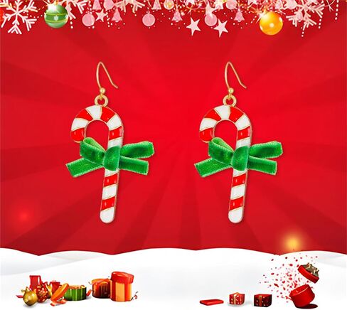 MALOYANVE Christmas Earrings for Women Girls Christmas Trees Bow Snowflake Bells Elk Candy Drop Dangle Earrings Holiday Stud Earrings with Xmas Organza Party Jewelry Gifts in Saudi Arabia