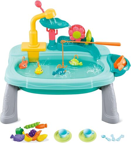 Kitchen Sink Toys, Kids Play Sink with Running Water Toddler Toys for Pretend House Role Play Kitchen Toy with Small Table, Faucet, Fishing Toys, Dishwasher with Water Cycle System Toys for Boys Girls in Saudi Arabia