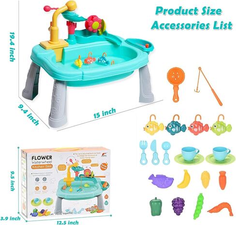 Kitchen Sink Toys, Kids Play Sink with Running Water Toddler Toys for Pretend House Role Play Kitchen Toy with Small Table, Faucet, Fishing Toys, Dishwasher with Water Cycle System Toys for Boys Girls in Saudi Arabia