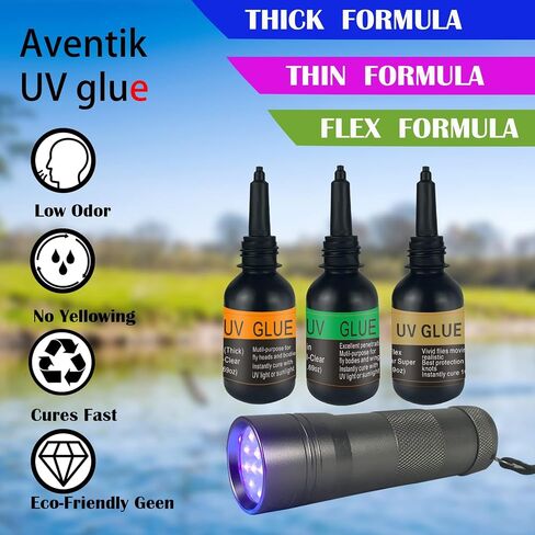 Riverruns UV Clear Glue Three Glue Formula سميكة ورقيقة وفائقة الطيران + 12 مصباح طاقة LED ربط الذباب لبناء الذباب ورؤوس الذباب والأجسام والأجنحة تخفيضات تمهيدية خاصة مجانية! in Saudi Arabia