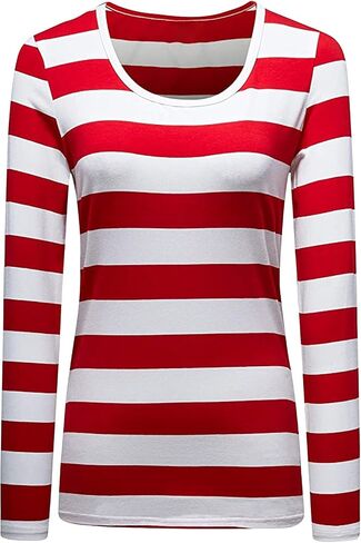 Women’s Where is Waldo Shirts Long Sleeve Striped T-Shirt Crew Neck Wide Stripes Tops Casual Tee in Saudi Arabia