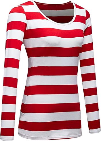 Women’s Where is Waldo Shirts Long Sleeve Striped T-Shirt Crew Neck Wide Stripes Tops Casual Tee in Saudi Arabia
