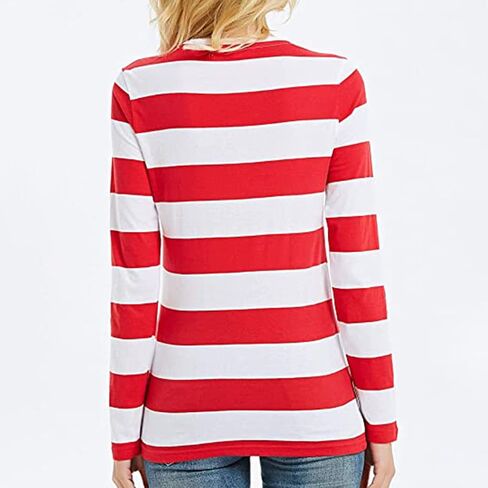 Women’s Where is Waldo Shirts Long Sleeve Striped T-Shirt Crew Neck Wide Stripes Tops Casual Tee in Saudi Arabia