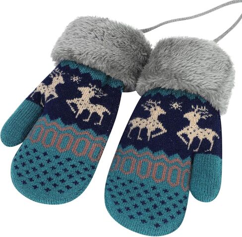 Kids Mittens Winter Warm Knitted Gloves Ski Gloves Mittens Multipack Elk Gloves On String with Fleece Xmas for Girl Boy 3-8 in Kuwait