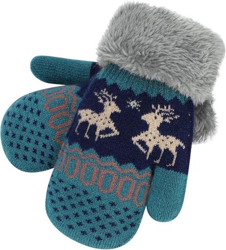 Kids Mittens Winter Warm Knitted Gloves Ski Gloves Mittens Multipack Elk Gloves On String with Fleece Xmas for Girl Boy 3-8 in Kuwait