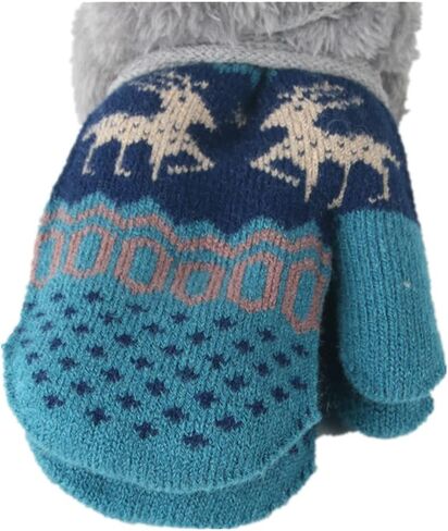 Kids Mittens Winter Warm Knitted Gloves Ski Gloves Mittens Multipack Elk Gloves On String with Fleece Xmas for Girl Boy 3-8 in Kuwait