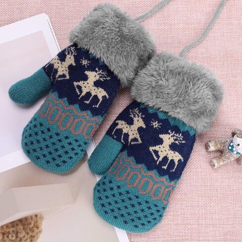 Kids Mittens Winter Warm Knitted Gloves Ski Gloves Mittens Multipack Elk Gloves On String with Fleece Xmas for Girl Boy 3-8 in Kuwait
