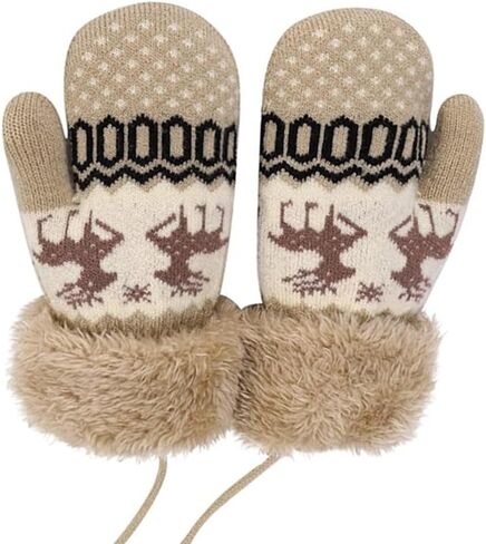 Kids Mittens Winter Warm Knitted Gloves Ski Gloves Mittens Multipack Elk Gloves On String with Fleece Xmas for Girl Boy 3-8 in Kuwait