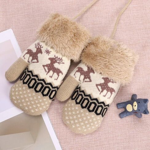 Kids Mittens Winter Warm Knitted Gloves Ski Gloves Mittens Multipack Elk Gloves On String with Fleece Xmas for Girl Boy 3-8 in Kuwait