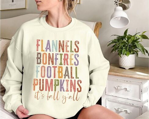 UNIQUEONE Thanksgiving Sweatshirt Women Football Sweater: Flannels Bonfires Football Pumpkin Tops Fall Pumpkin Pullover in Saudi Arabia