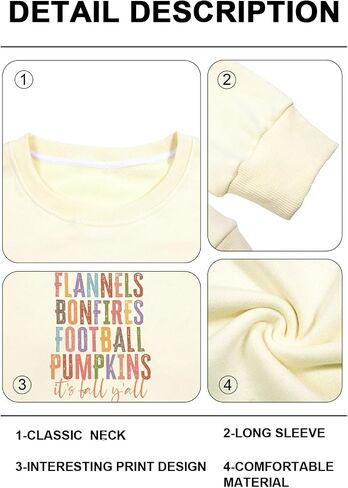 UNIQUEONE Thanksgiving Sweatshirt Women Football Sweater: Flannels Bonfires Football Pumpkin Tops Fall Pumpkin Pullover in Saudi Arabia