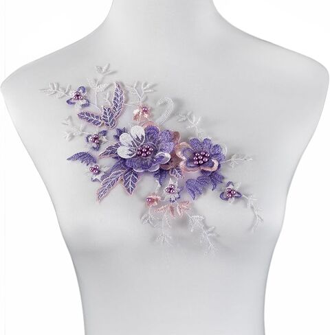 6 PCS Flower Fabric Beaded Pearl Lace Applique, 3D Embroidered Patch for Dresses,Handmade Sewing Tool for DIY Neckline Bodice Pants(Gold-6) in Kuwait