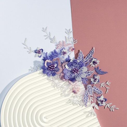 6 PCS Flower Fabric Beaded Pearl Lace Applique, 3D Embroidered Patch for Dresses,Handmade Sewing Tool for DIY Neckline Bodice Pants(Gold-6) in Kuwait