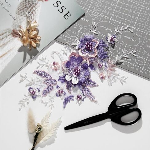 6 PCS Flower Fabric Beaded Pearl Lace Applique, 3D Embroidered Patch for Dresses,Handmade Sewing Tool for DIY Neckline Bodice Pants(Gold-6) in Kuwait