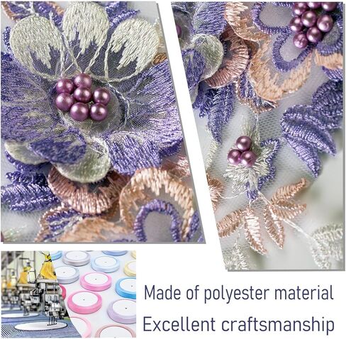 6 PCS Flower Fabric Beaded Pearl Lace Applique, 3D Embroidered Patch for Dresses,Handmade Sewing Tool for DIY Neckline Bodice Pants(Gold-6) in Kuwait