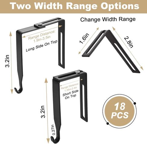 senenqu 19 جهاز كمبيوتر شخصى الشماعات حجرة قابل للتعديل 1 3/8 بوصة إلى 3 1/2 بوصة مجموعة شماعات التقسيم العالمي المعادن السوداء حجرة السنانير الباب مرآة شماعات مع مفك البراغي لمكتب السبورة in Kuwait