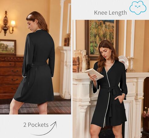 Ekouaer Robes for Women Knee Length Bathrobe 3/4 Sleeve Sleep Robe Cozy Sleepwear with Pockets S-XXL in Saudi Arabia